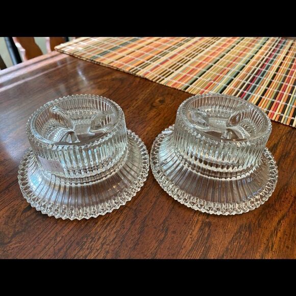 Reversible Pillar Taper Candle Holder Ribbed Crystal Glass Sawtooth - Picture 4 of 5